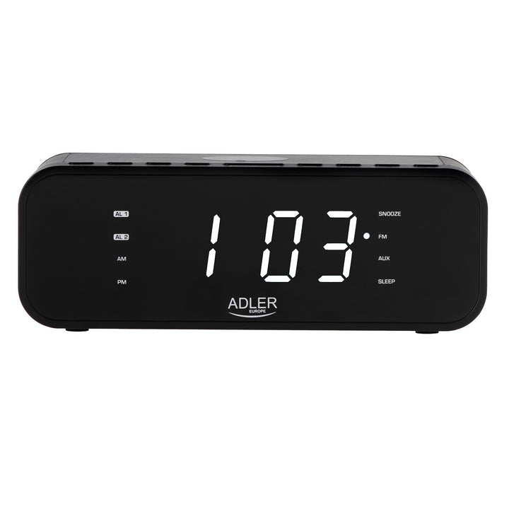 Adler AD 1192B Radio Despertador FM con Cargador Inalámbrico, Bluetooth