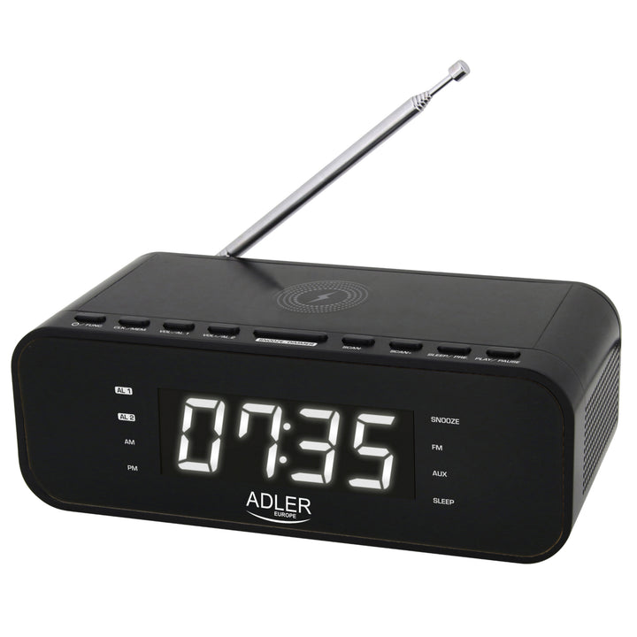 Adler AD 1192B Radio Despertador FM con Cargador Inalámbrico, Bluetooth