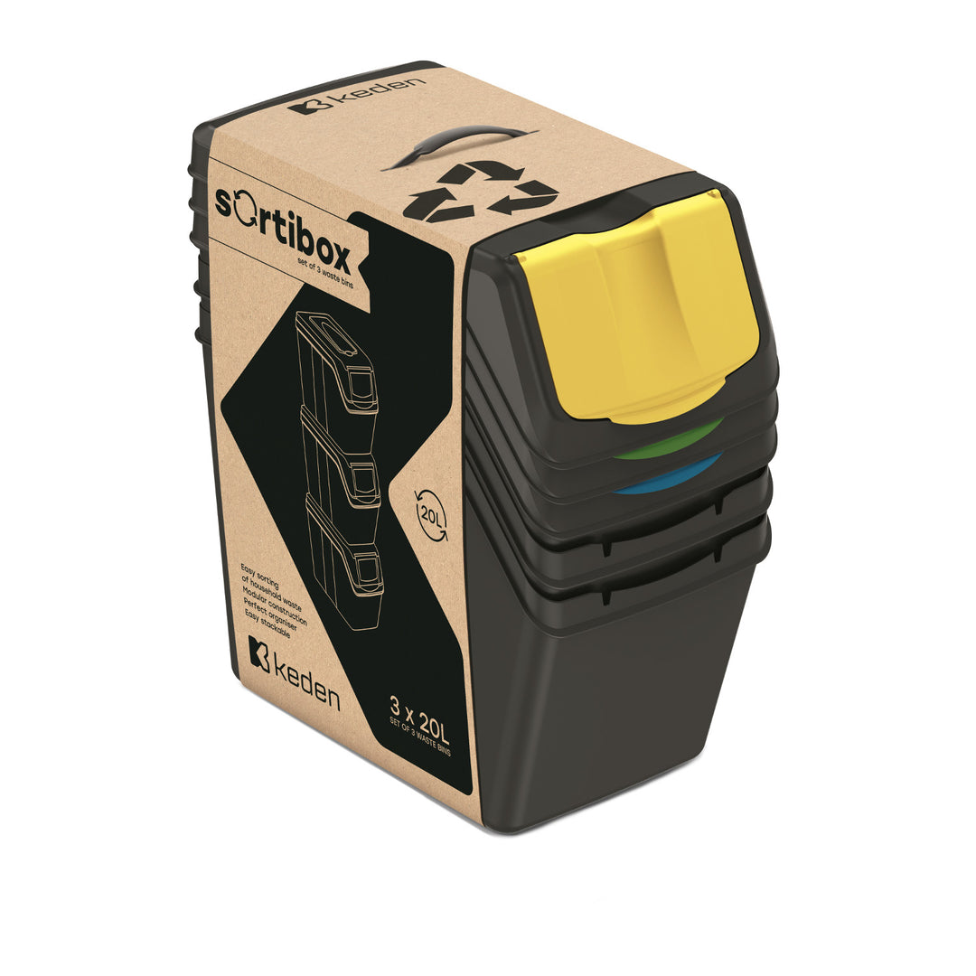 Keden SORTI BOX 3x20l juego de cubos de basura - negro reciclaje