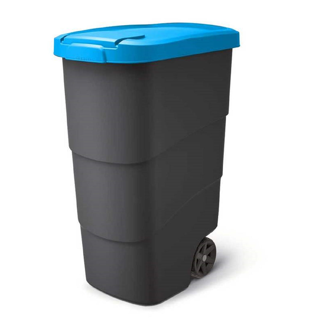 Lixeira Prosperplast Wheeler 90L com rodas e tampa Lixeira grande Lixeira universal de plástico azul