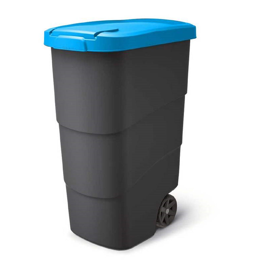 Prosperplast Wheeler Papelera 90L con Ruedas y Tapa Papelera Papelera Grande Papelera Universal Plástico Azul