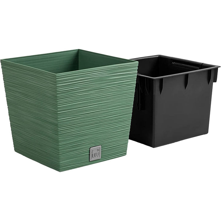 Plantadora quadrada baixa Prosperplast Furu com inserção DFS240-5615C - cor verde terra
