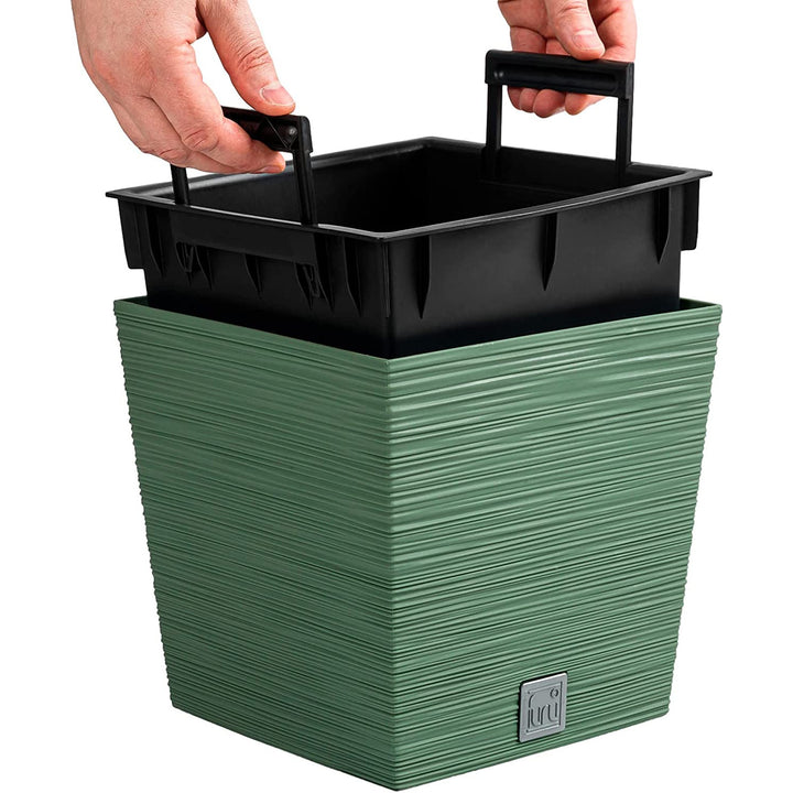 Plantadora quadrada baixa Prosperplast Furu com inserção DFS240-5615C - cor verde terra