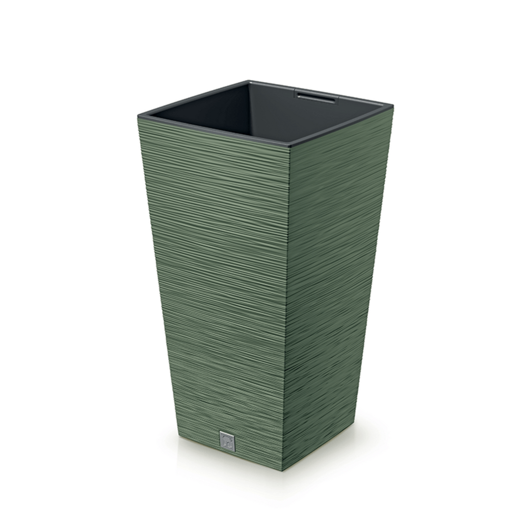 Vaso quadrado Prosperplast Furu com inserto DFSH300-5615C - cor verde terra