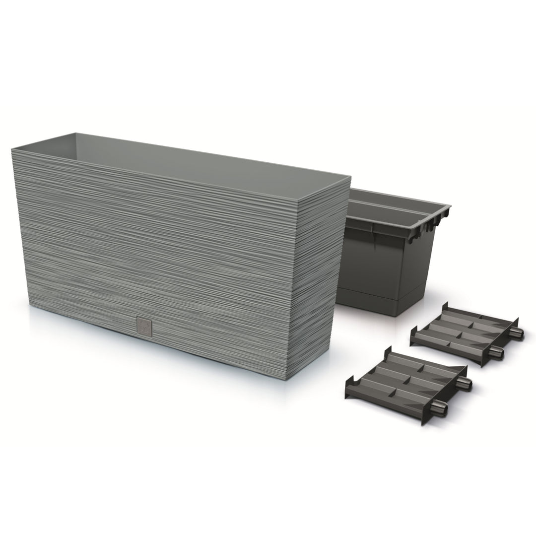 Prosperplast Furu Case Medio Jardinera con Maceta Macetero con Tiesto para Plantas Interior y Exterior Plástico Resistente Rectangular 77x23,5x40,6cm (Hormigón)