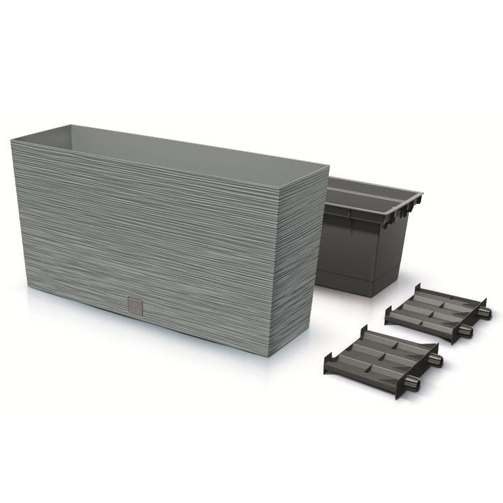 Prosperplast Furu Case Medio Jardinera con Maceta Macetero con Tiesto para Plantas Interior y Exterior Plástico Resistente Rectangular 77x23,5x40,6cm (Hormigón)