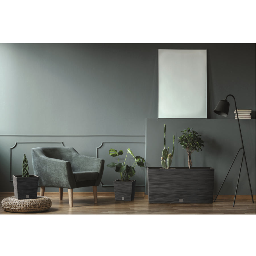 Prosperplast Furu Case Meia Floreira com Vaso Floreira com Vaso para Plantas de Interior e Exterior Plástico Resistente Retangular 77x23,5x40,6cm (Concreto)