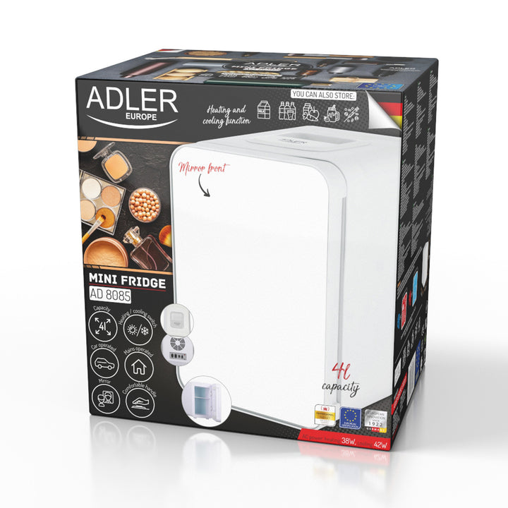 Adler AD 8085 Mini Nevera Portátil con Espejo 4L - Enfría y Calienta - Nevera de Viaje, Camping, Casa