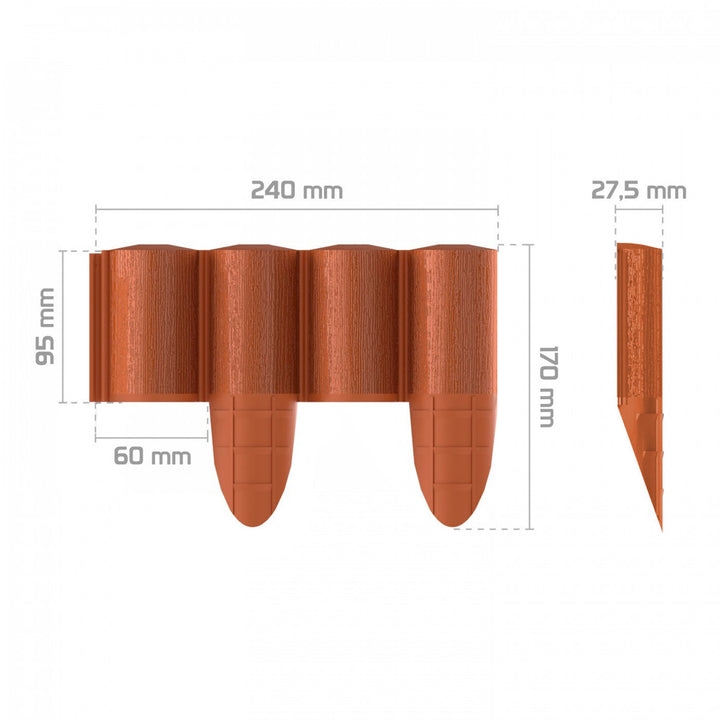 Valla de jardín Cellfast, imitación madera, resistente a las heladas, longitud 2,4 m, color teja, 34-033