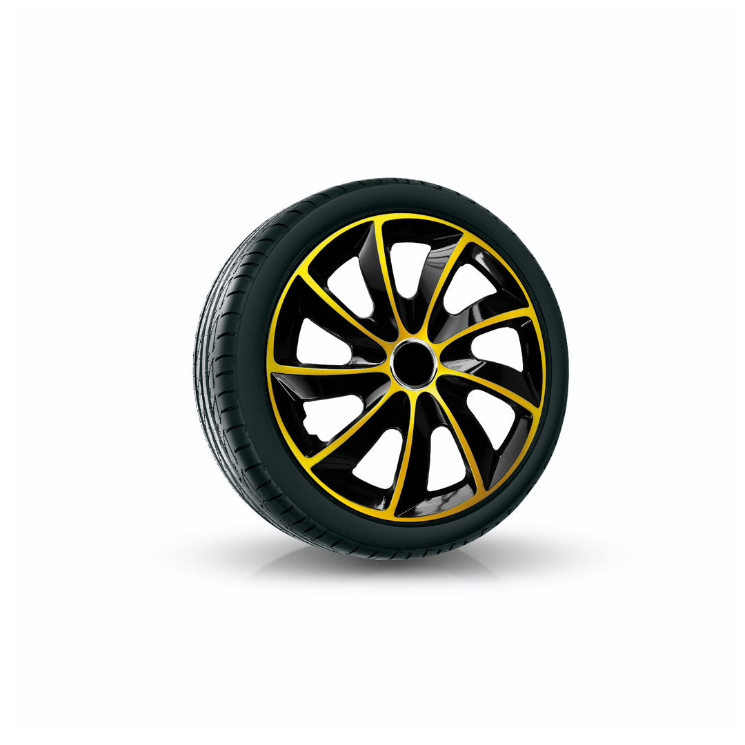 NRM STIG Calotas extras para aros de aço Conjunto de 4 acabamentos de roda em dois tons para plástico ABS de veículo KFZ (dourado/preto, 14")