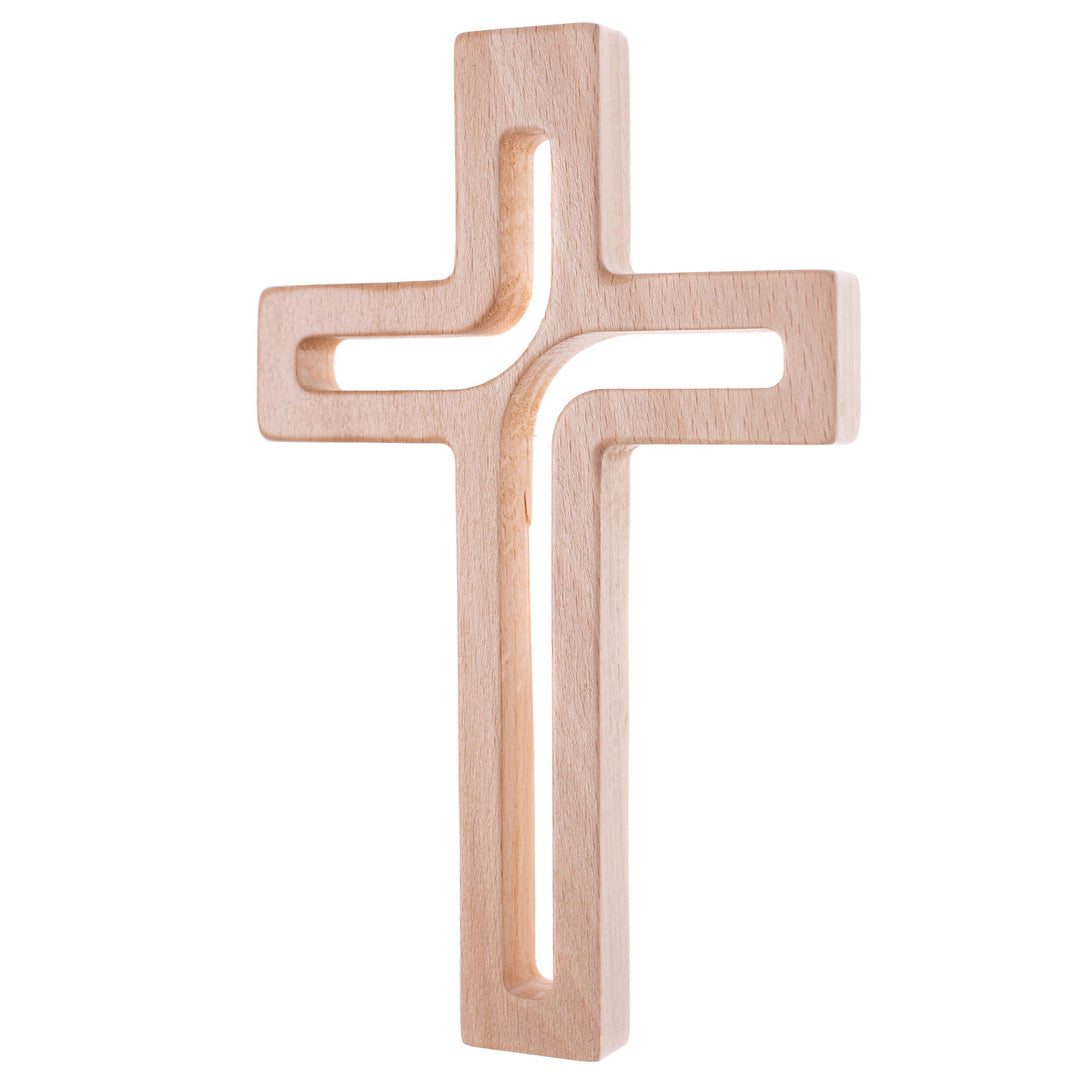 Luda Studio Cruz suspensa de madeira Cruz moderna cruz de parede (natural, 18x12x1,5 cm)