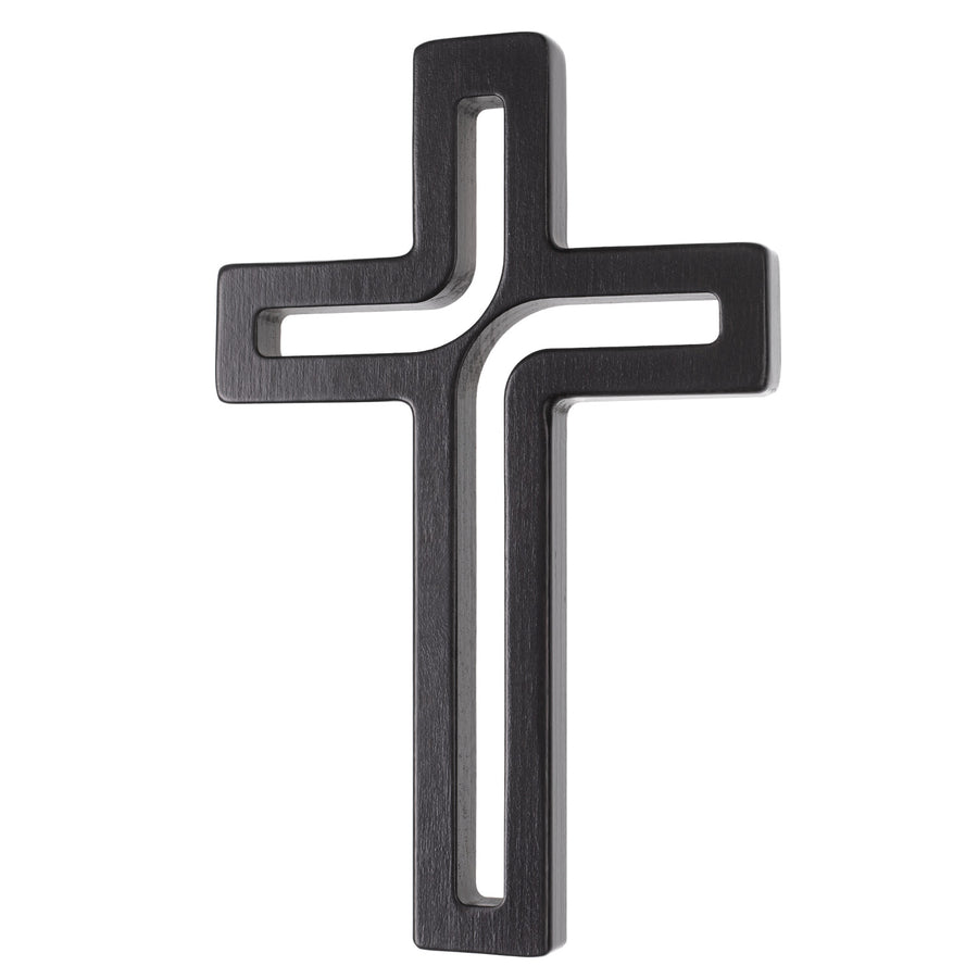 Cruz suspensa moderna em madeira preta 18x12x1,5 cm