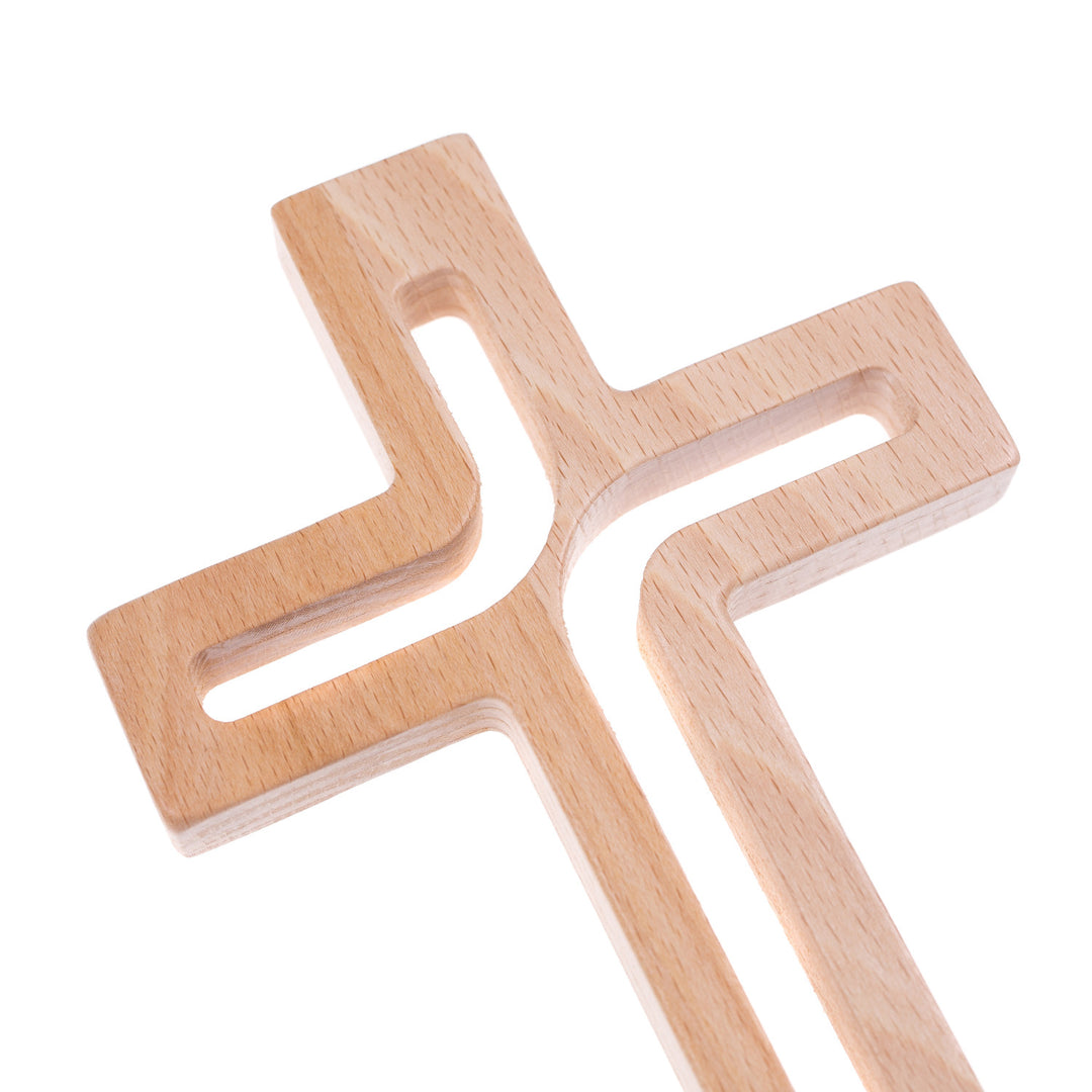LUDA STUDIO Cruz moderna de madeira suspensa cruz de parede natural 25x16x1,6 cm