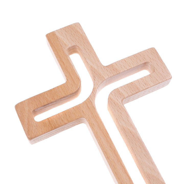 LUDA STUDIO Cruz moderna de madeira suspensa cruz de parede natural 25x16x1,6 cm