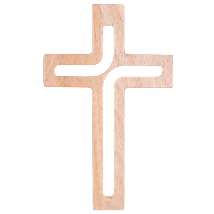 LUDA STUDIO Cruz moderna de madeira suspensa cruz de parede natural 25x16x1,6 cm