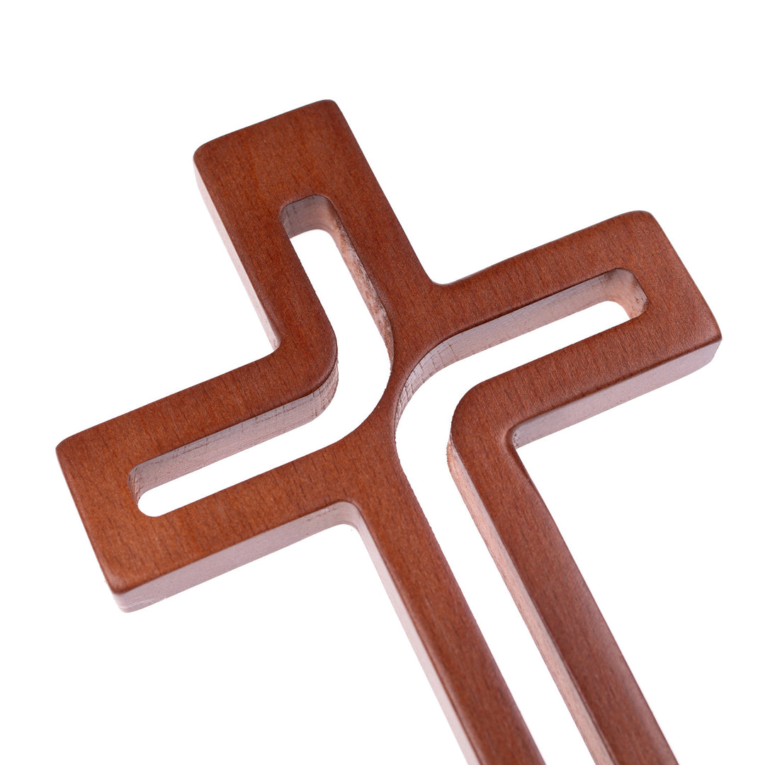 LUDA STUDIO Cruz moderna de madeira suspensa cruz de parede marrom 25x16x1,6 cm