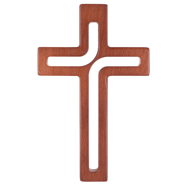 LUDA STUDIO Cruz moderna de madeira suspensa cruz de parede marrom 25x16x1,6 cm