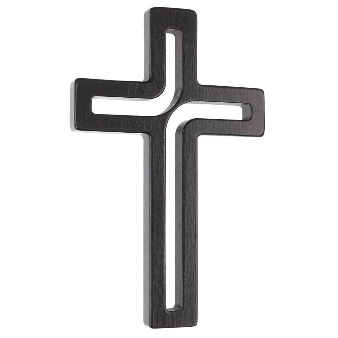 Cruz suspensa moderna em madeira preta 25x16x1,6 cm