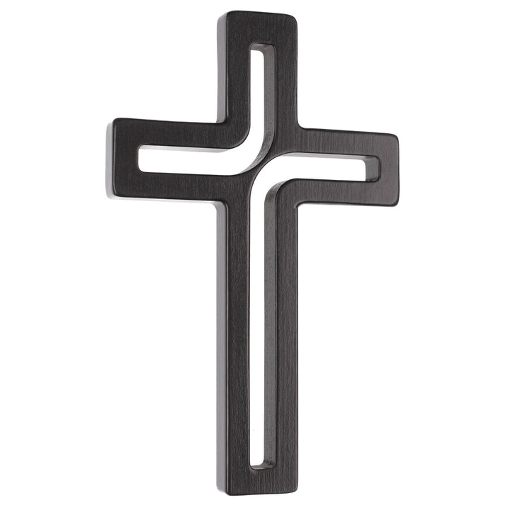 Cruz suspensa moderna em madeira preta 25x16x1,6 cm