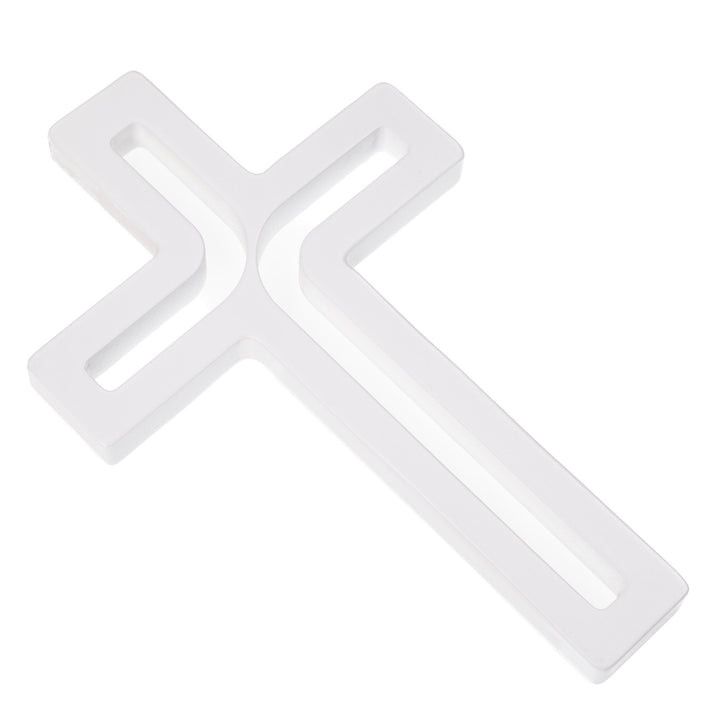 Cruz suspensa moderna em madeira branca 25x16x1,6 cm