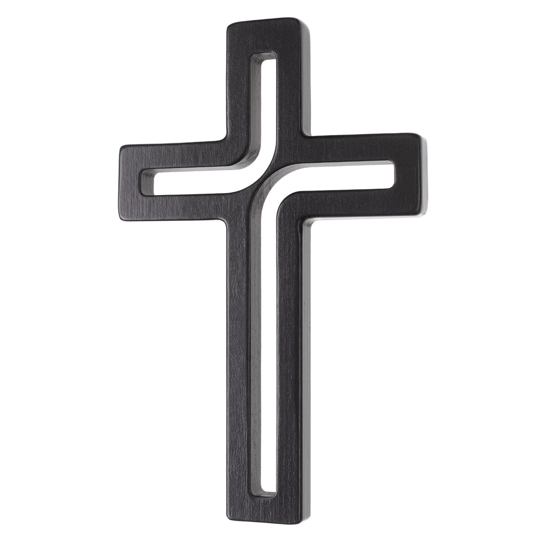 Cruz suspensa de madeira moderna preta 30x18x1,8 cm
