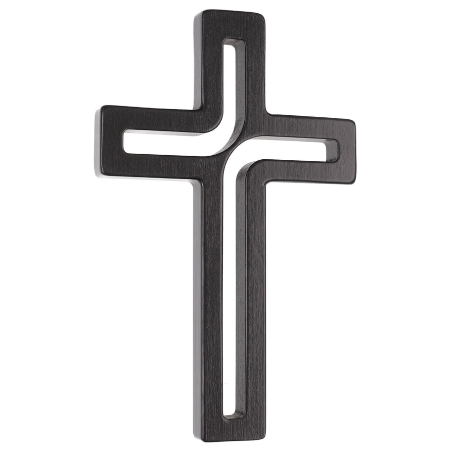 Cruz suspensa de madeira moderna preta 30x18x1,8 cm
