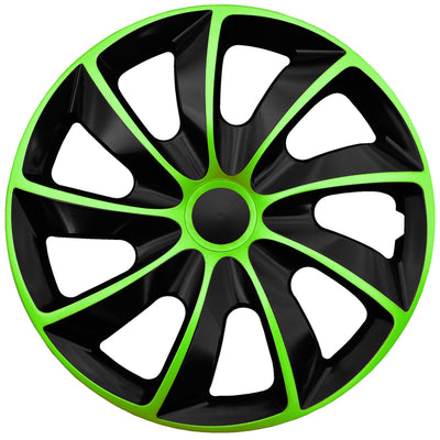 Calotas bicolores NRM QUAD para aros de aço Conjunto de 4 guarnições de rodas bicolores para veículos KFZ adequados para a maioria das marcas e aros Plástico ABS (preto/verde, 13")