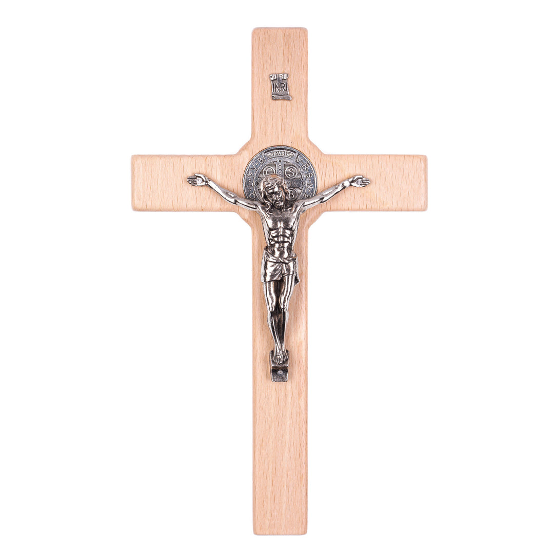 Cruz de madeira de São Bento Pendente Cruz com Símbolo da Paixão (Natural, 18x10x1,8cm)