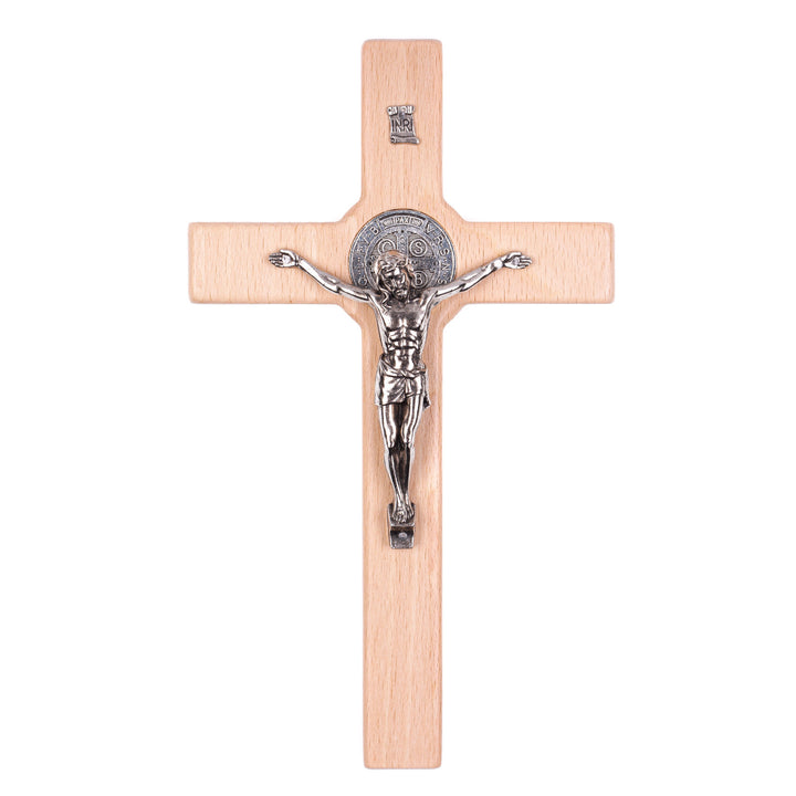 Cruz de madeira de São Bento Pendente Cruz com Símbolo da Paixão (Natural, 18x10x1,8cm)