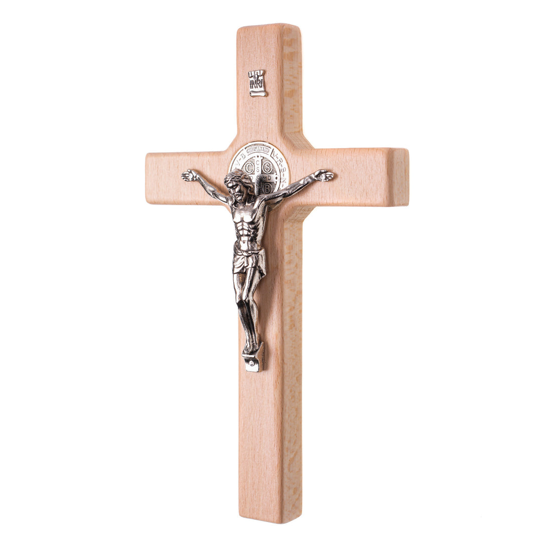 Cruz de madeira de São Bento Pendente Cruz com Símbolo da Paixão (Natural, 18x10x1,8cm)