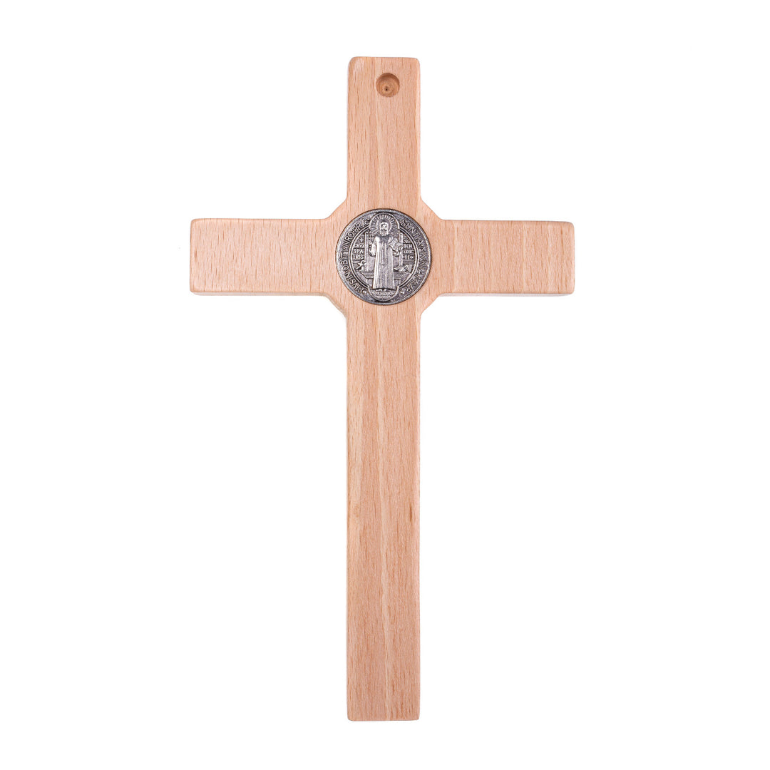 Cruz de madeira de São Bento Pendente Cruz com Símbolo da Paixão (Natural, 18x10x1,8cm)