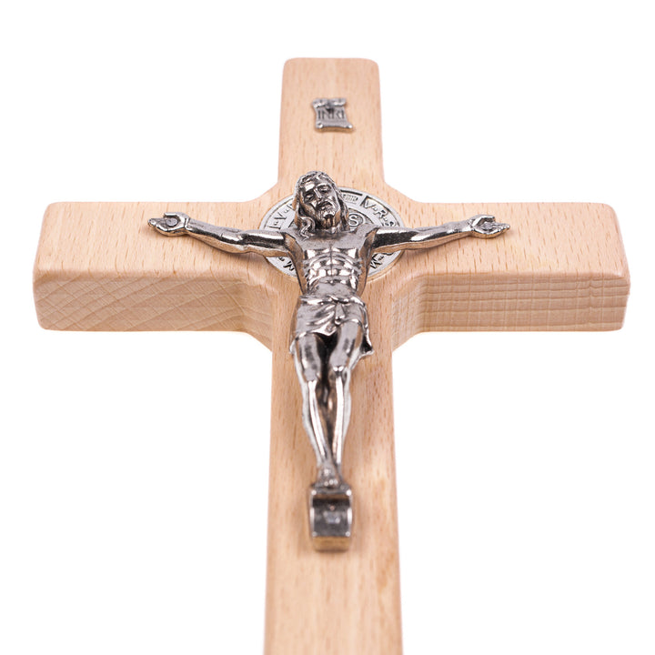 Cruz de madeira de São Bento Pendente Cruz com Símbolo da Paixão (Natural, 18x10x1,8cm)