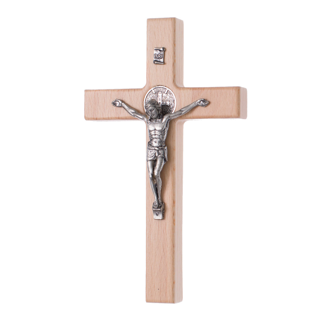 Cruz de madeira de São Bento Pendente Cruz com Símbolo da Paixão (Natural, 18x10x1,8cm)
