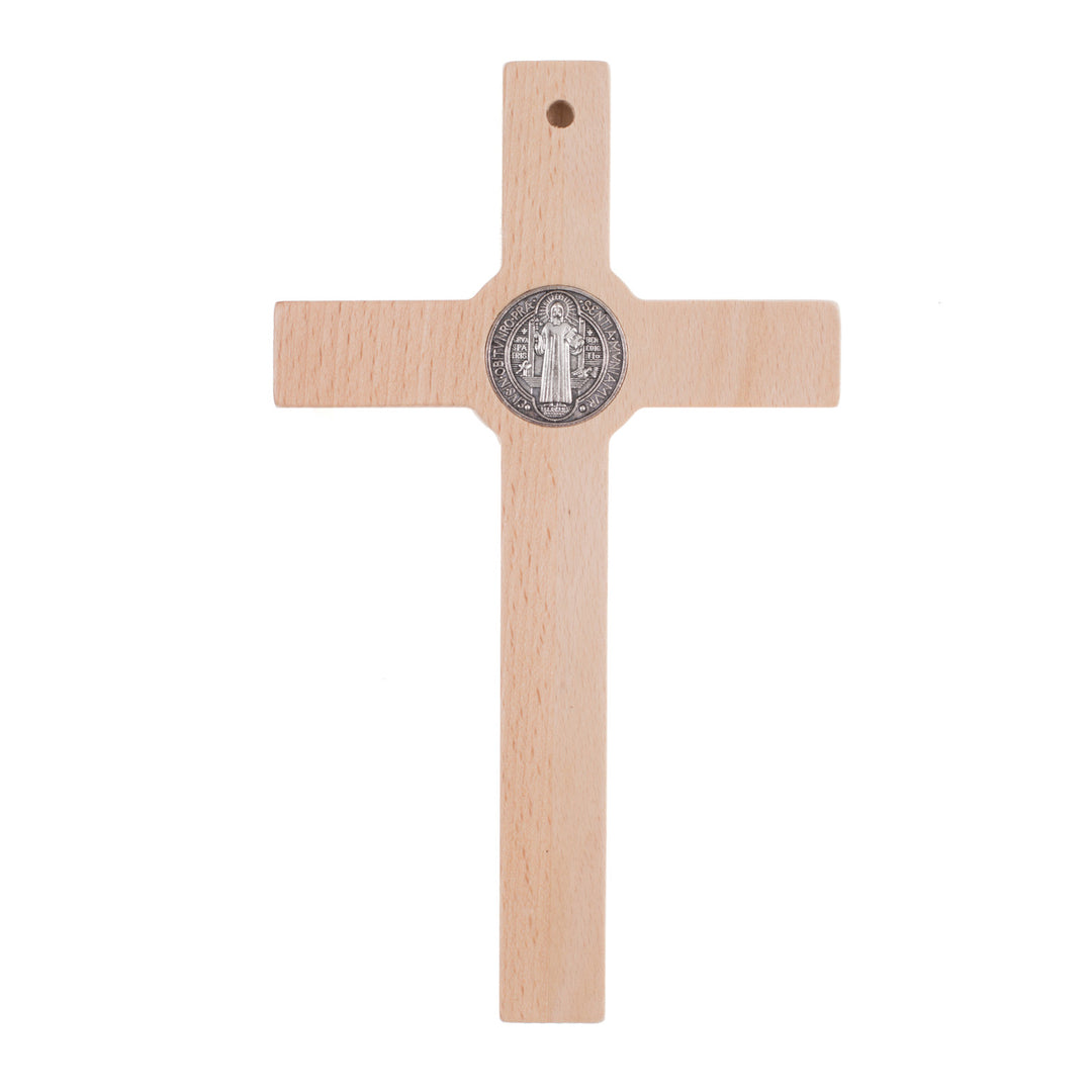Cruz de madeira de São Bento Pendente Cruz com Símbolo da Paixão (Natural, 22x12x1,8cm)