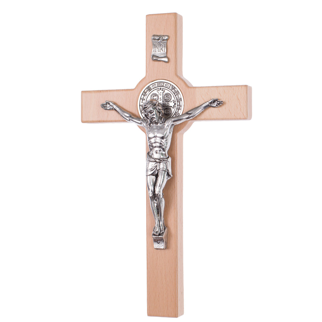 Cruz de madeira de São Bento Pendente Cruz com Símbolo da Paixão (Natural, 28x16x1,8cm)