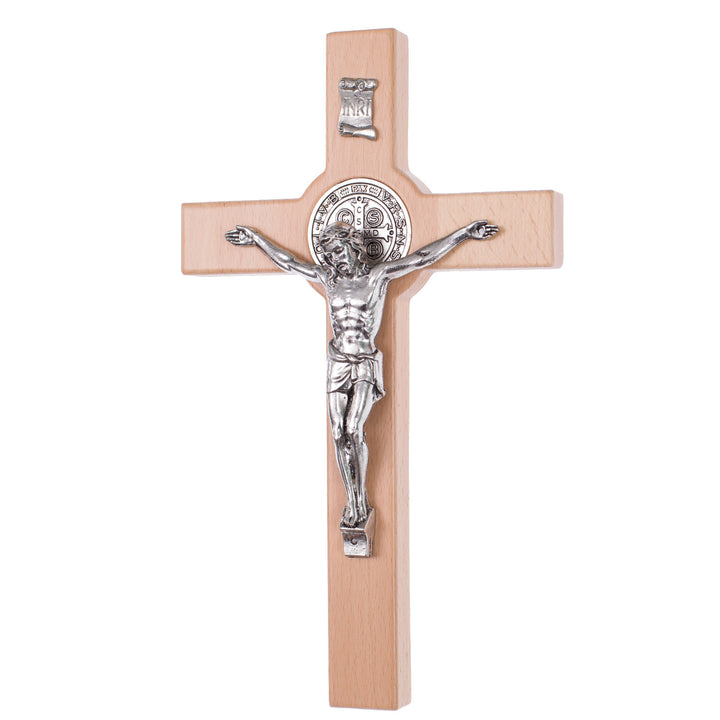 Cruz de madeira de São Bento Pendente Cruz com Símbolo da Paixão (Natural, 28x16x1,8cm)