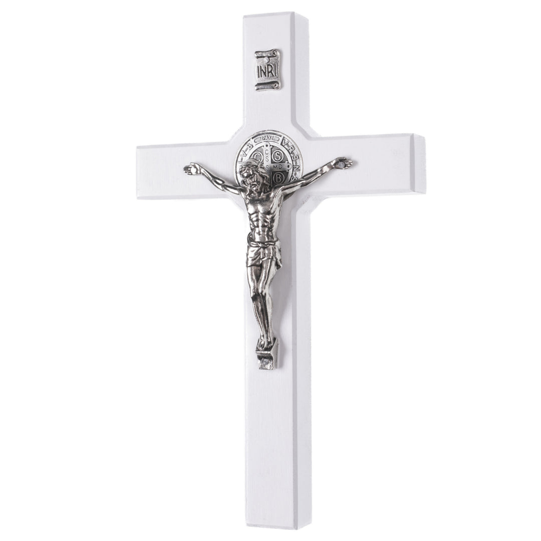 Cruz de Madera de San Benito Cruz Colgante con Símbolo de la Pasión (Blanco, 28x16x1,8cm)