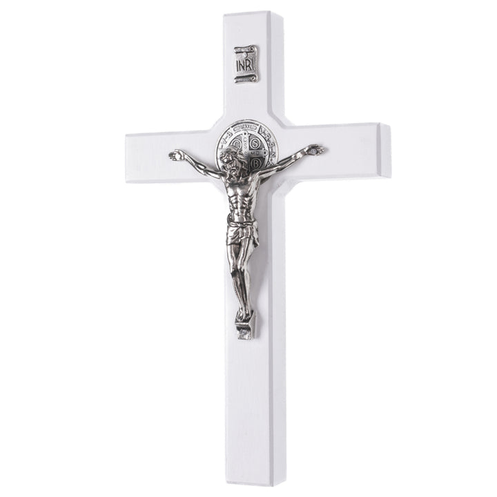 Cruz de Madera de San Benito Cruz Colgante con Símbolo de la Pasión (Blanco, 28x16x1,8cm)