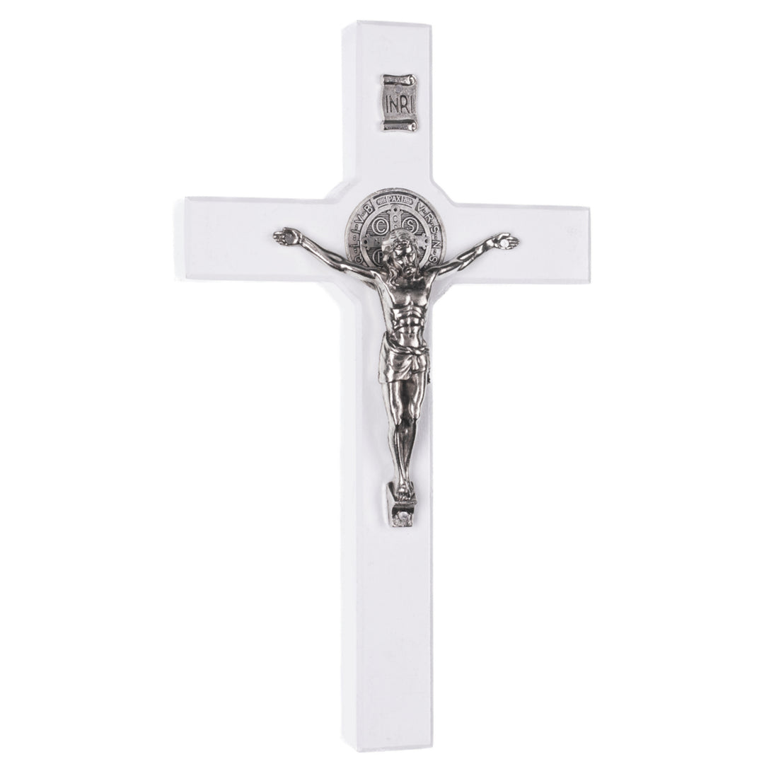 Cruz de Madera de San Benito Cruz Colgante con Símbolo de la Pasión (Blanco, 28x16x1,8cm)