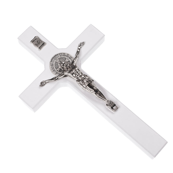 Cruz de Madera de San Benito Cruz Colgante con Símbolo de la Pasión (Blanco, 28x16x1,8cm)
