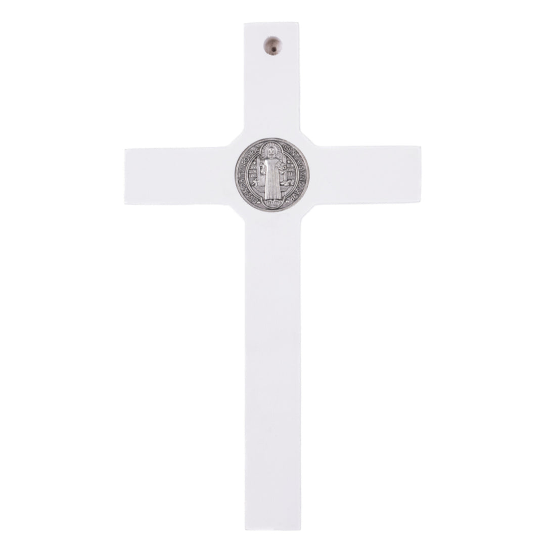 Cruz de Madera de San Benito Cruz Colgante con Símbolo de la Pasión (Blanco, 28x16x1,8cm)