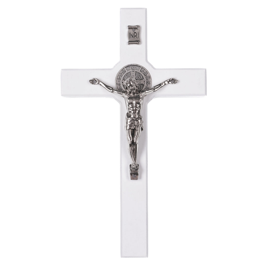 Cruz de Madera de San Benito Cruz Colgante con Símbolo de la Pasión (Blanco, 28x16x1,8cm)