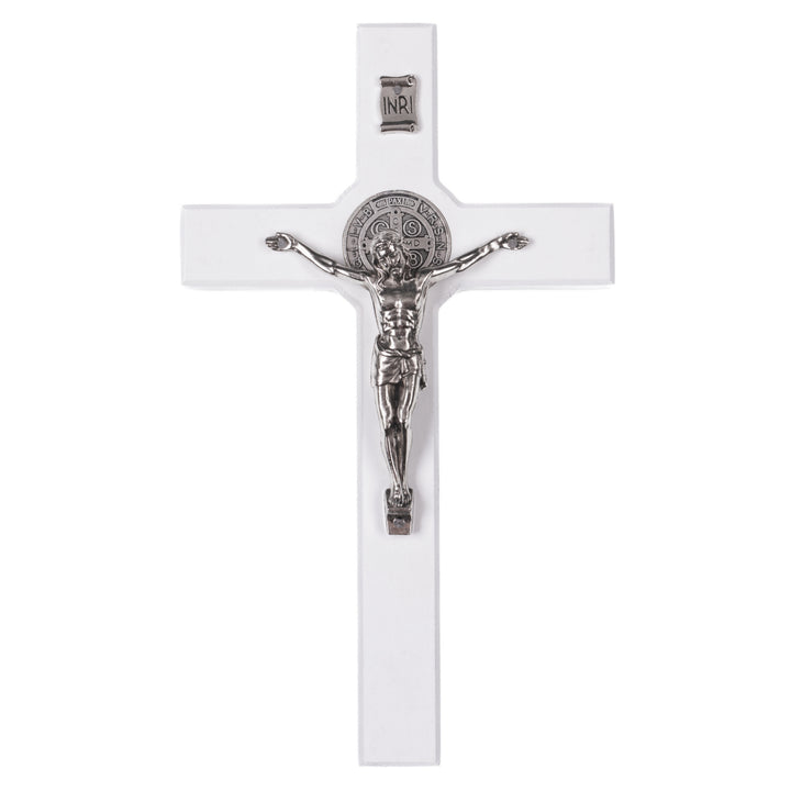 Cruz de Madera de San Benito Cruz Colgante con Símbolo de la Pasión (Blanco, 28x16x1,8cm)
