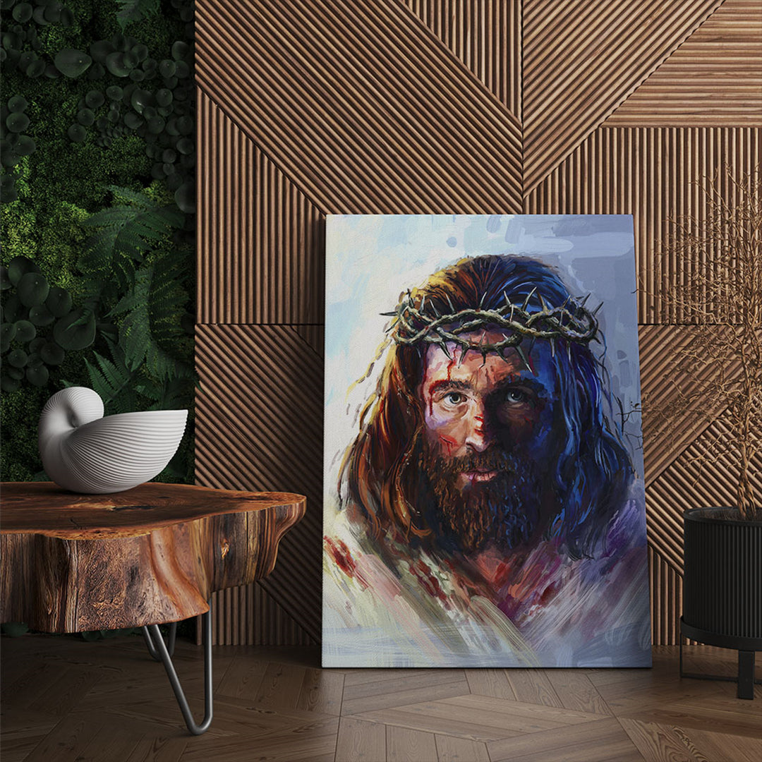Pintura em tela de Jesus Cristo com a coroa de espinhos (60x90cm)