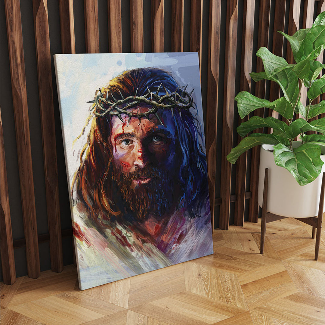 Pintura em tela de Jesus Cristo com a coroa de espinhos (60x90cm)