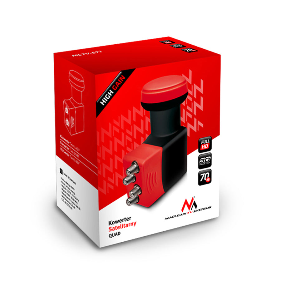 Receptor de satélite Maclean, LNB, Quad, Alto Ganho, + 4x wtyki F, MCTV-671