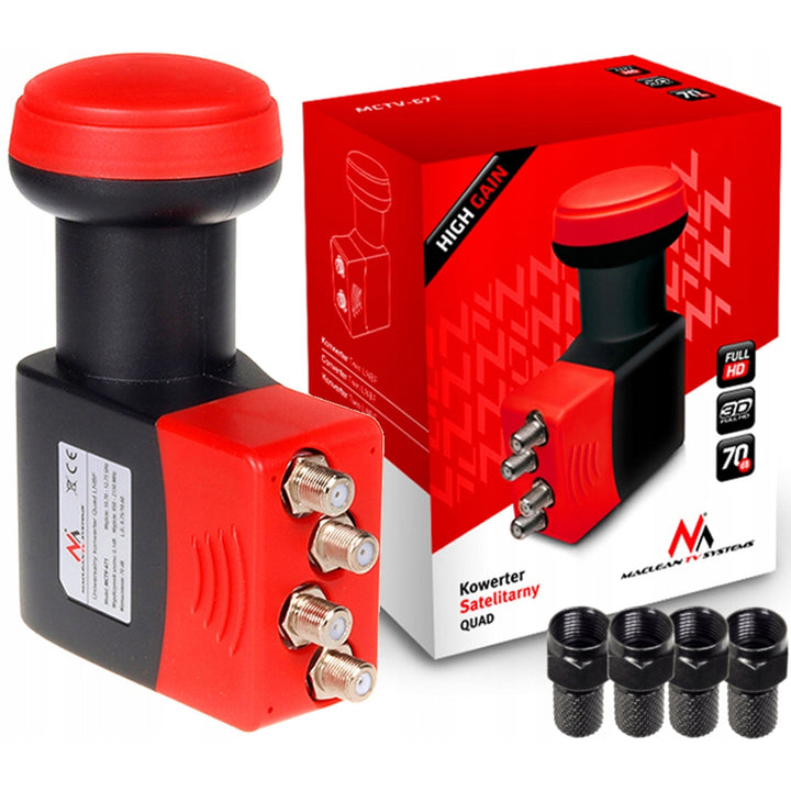 Receptor de satélite Maclean, LNB, Quad, Alto Ganho, + 4x wtyki F, MCTV-671