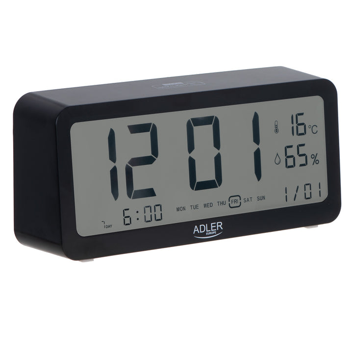 Reloj despertador a pilas Adler, negro, pantalla iluminada AD1195b