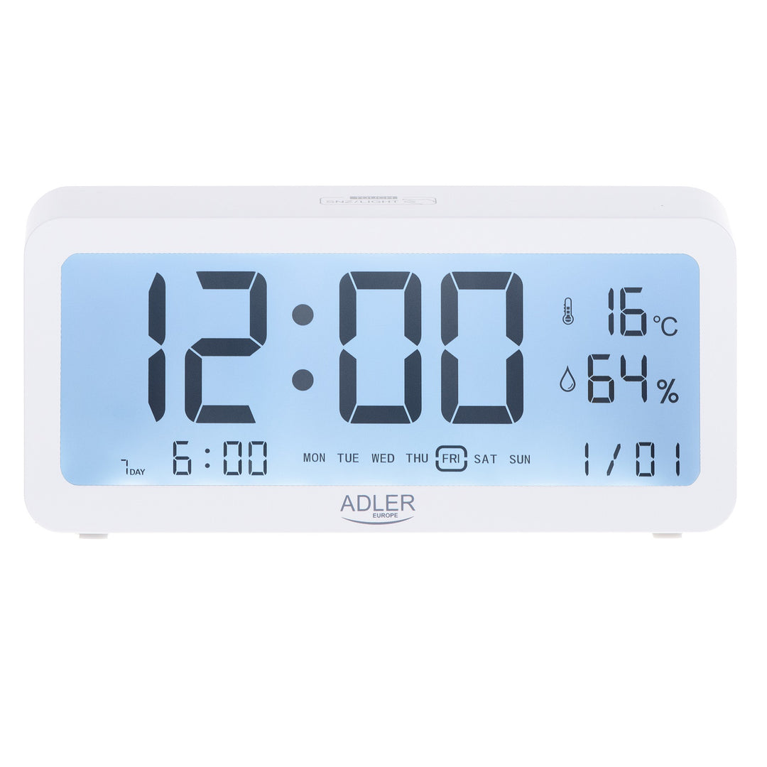 Despertador a pilhas Adler AD1195w, branco, com iluminação