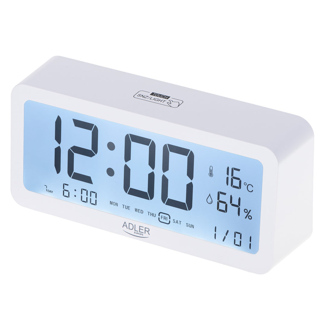 Despertador a pilhas Adler AD1195w, branco, com iluminação